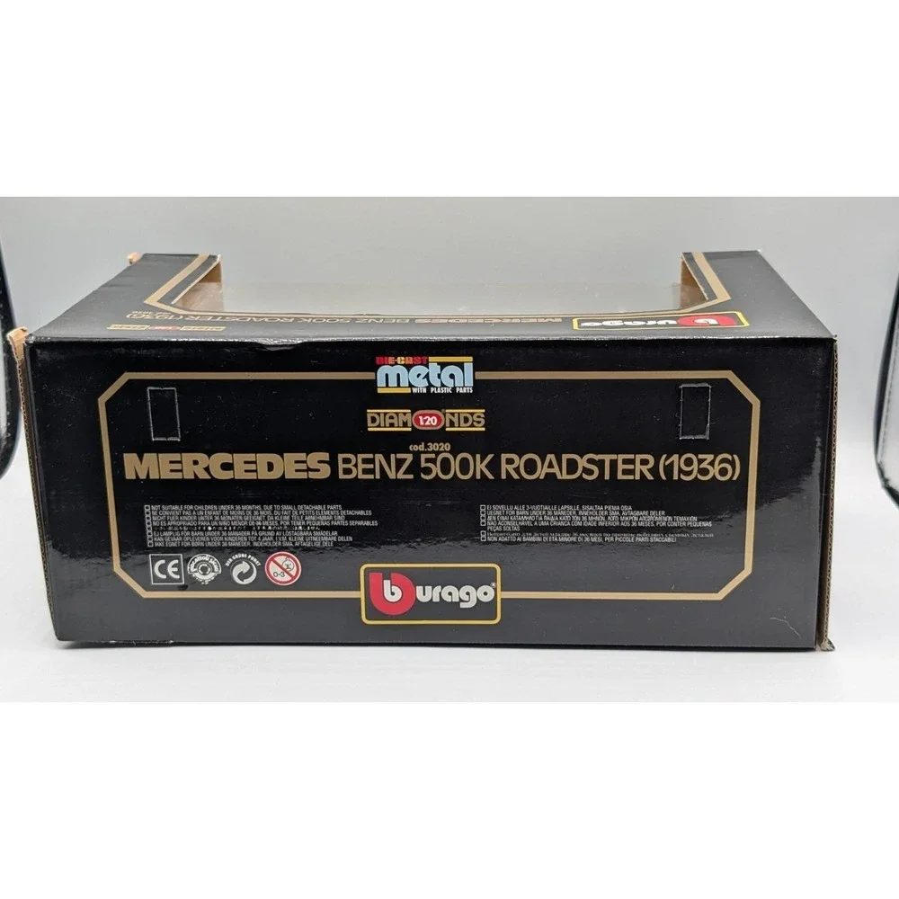 1990s Burago 3020 Mercedes Benz 500K Roadster 1936 Diecast Model Car 1/18 Scale